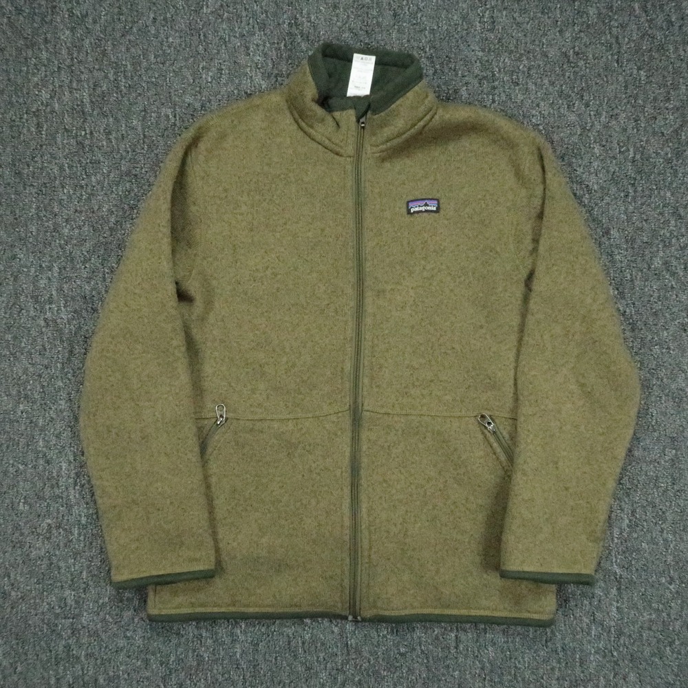 Patagonia Jacket Boys Large Green Better Sweater Fleece Full Zip Pockets Hiking